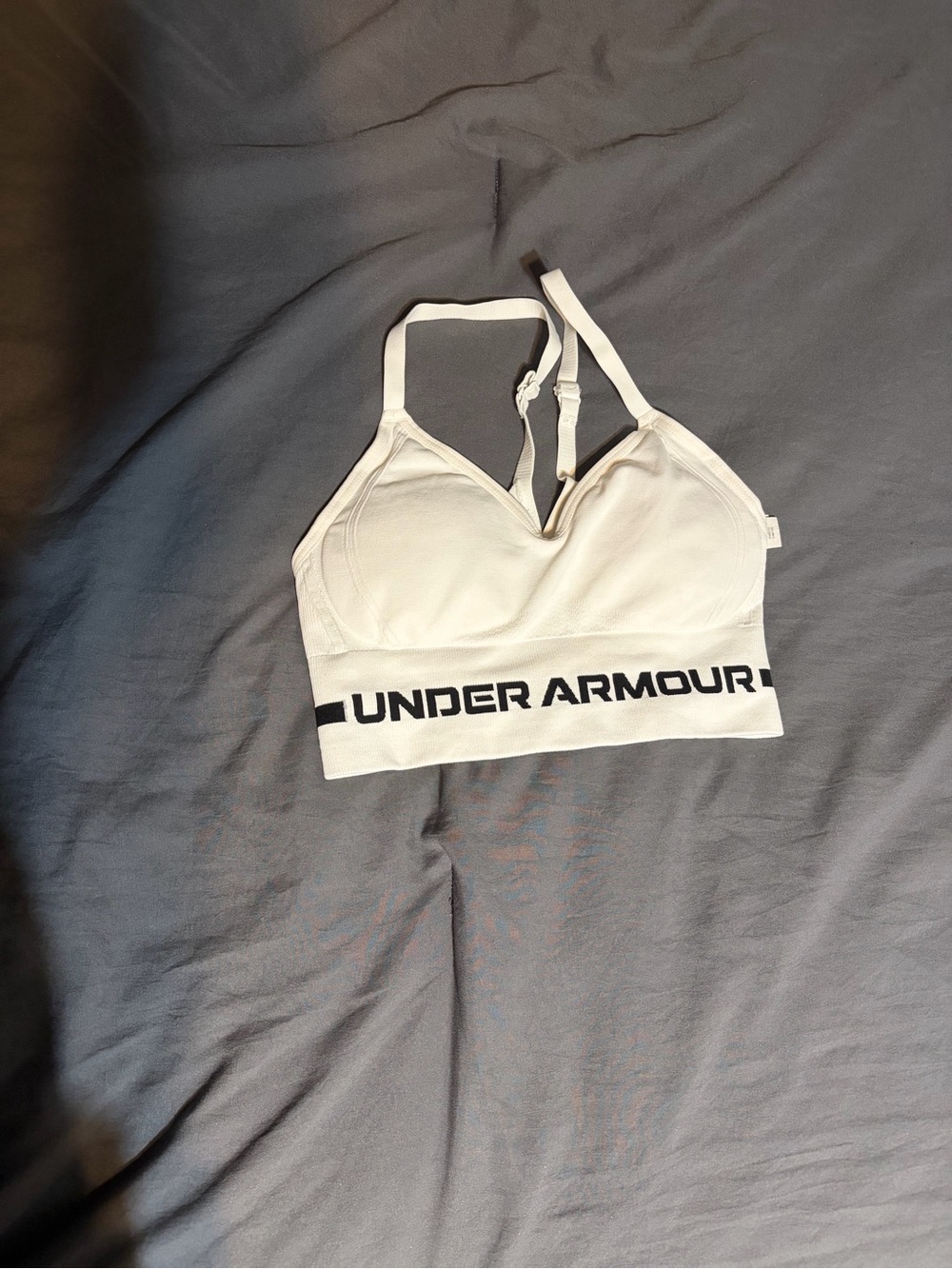 Under Armour White Padded Sports Bra with Black Logo Band